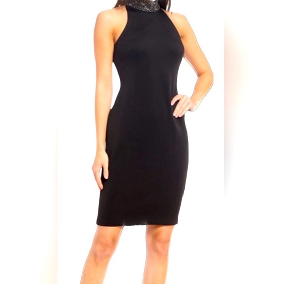 Calvin Klein Halter Cocktail Dress with Embellished Neck - Picture 1 of 6